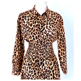 Leopard Print Button Down Smocked Waist Dress