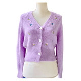 Lavender Floral EMBROIDERED Soft Knit Cardigan with Shell Buttons