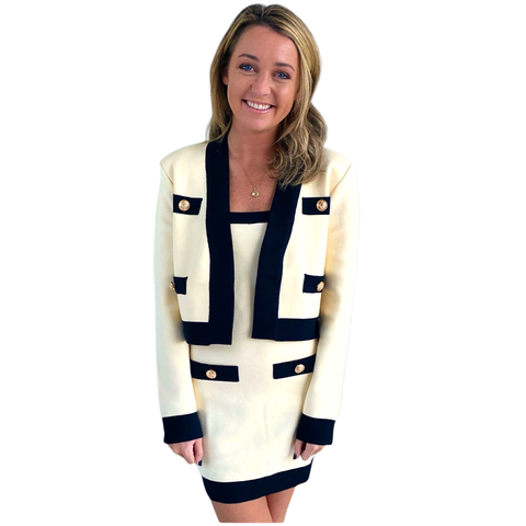Ivory & Black Wool Blend Knit Patricia Cardigan Jacket
