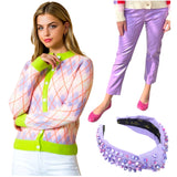 Pink & Lavender Argyle Carrie Cardigan