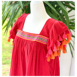 St. Barths Orange & Pink Embroidered Tassel Dress