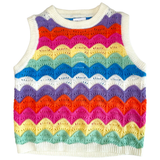 FRNCH Scalloped Rainbow Fine Knit Leana Sweater Top