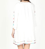 White Embroidered Tunic Dress with Tassel Tie