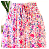 Pink Lavender & Sherbet Floral Print Midi Skirt with Front Slit & Tassel Tie Waist