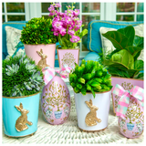 Bunny Ornamented Enameled 6” Round Cachepots
