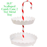 19.5” Scalloped Candy Cane 2 Tier Metal Tray with Metal Ball Feet