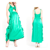 Emerald Green Front Tie Maxi Dress with Subtle Side Ruffles