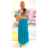 Teal Linen Matching Maxi Skirt & Adjustable Tie Top
