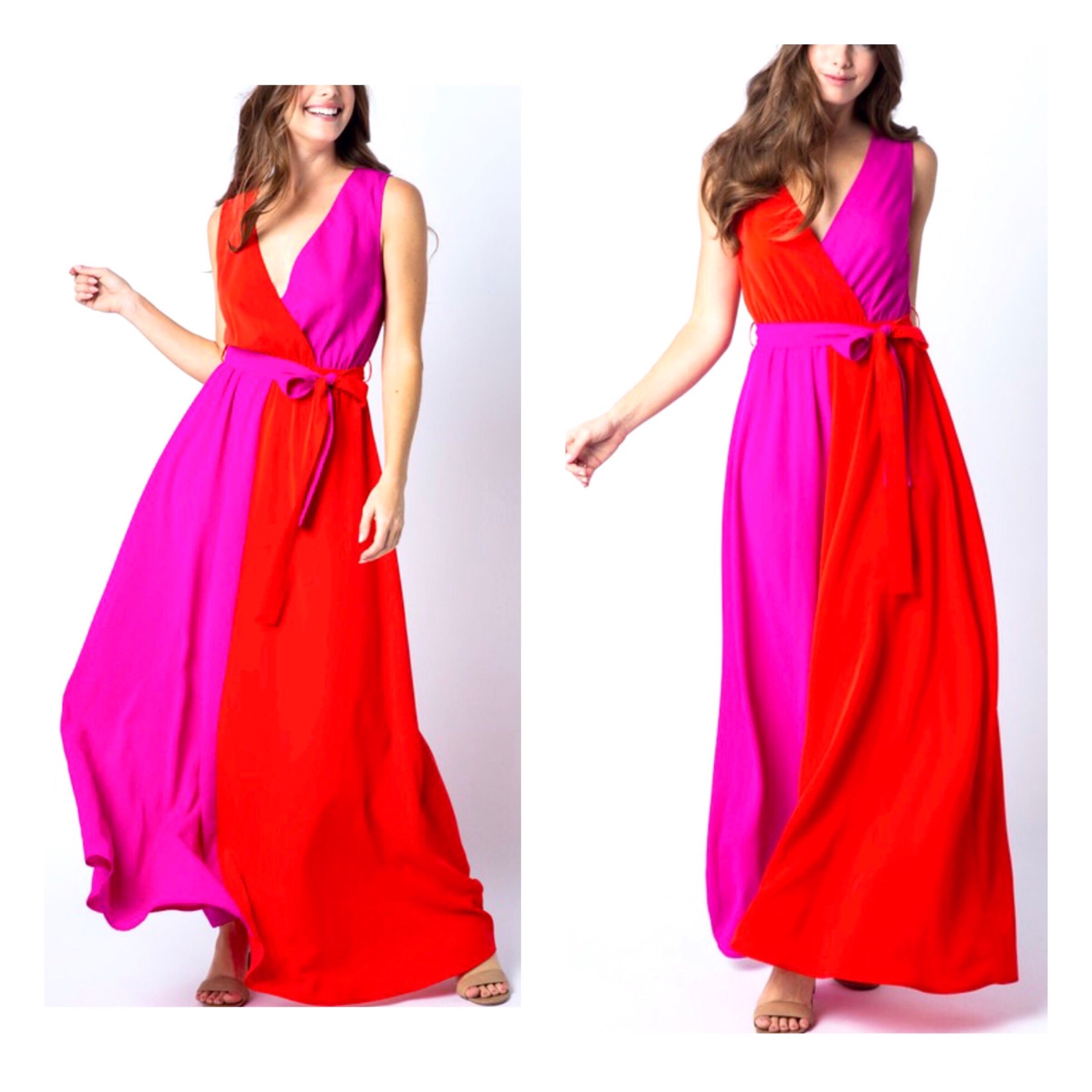 Red & Colorblock Maxi with Self Tie James Ascher