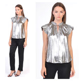 Silver Foil Accordion Pleated Top with Optional Tassel Tie