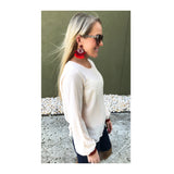 Ivory Blouse with Red Contrast Cuff Sleeves & Self Tie Semi Open Back