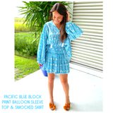 Pacific Blue Block Print Smocked Ruffle Skirt
