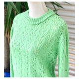 Mint Fine Knit Mohair Blend Sweater with Open Knit Front & Pique Knit Back