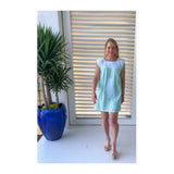 Light Aqua & White Embroidered Textile Dress with POCKETS