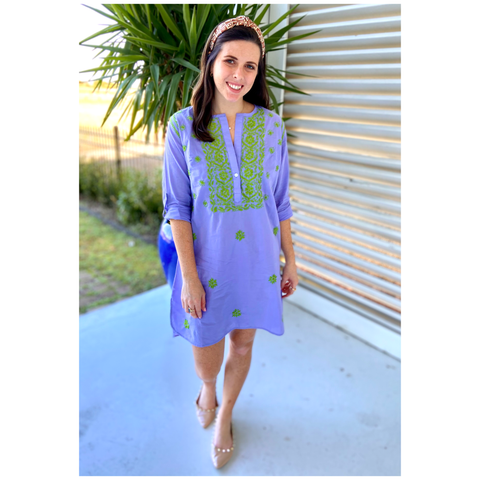 Lilac & Green Hand Embroidered Kiawah Dress