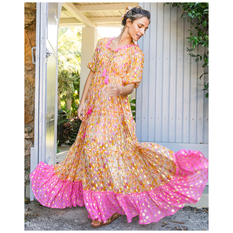 Miss June Paris Pink & Metallic Gold Sally Maxi Dress
