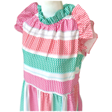 Pink & Green Ruffle Trim Lauren Dress