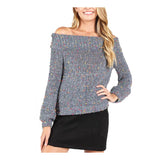 Grey Sweater with Multicolor Confetti Embroidered Dots