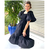 Black or Blue Smocked Sterling Dress with Shirred Ruffle Detail