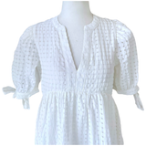 White Ribbon Sleeve Textured Olivia Dress