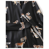 Black Tiger Print Button Down BELTED Short Shirtdress