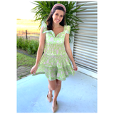 Green & Lavender Structured Accordion Ruffle Dress