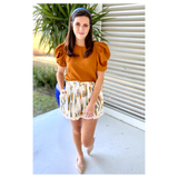 Ivory Teal & Orange Woven Fringe Hem Shorts