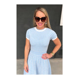 Baby Blue & White Check Knit A-Line Dress