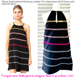 Black Embroidered Rainbow Ladder Trim Sleeveless Shift Dress with Keyhole Back