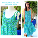 Hydrangea Block Print Tiered Maxi Dress