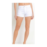 White Medium Rise Denim Shorts with Single Cuff Hem