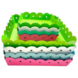Set of TWO White, Green, Pink or Blue Enameled Tin Scalloped Trays (15” & 9”)