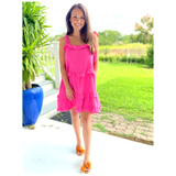 Bubblegum Pink Ruffled Cotton Gauze Cindy Dress with Pockets