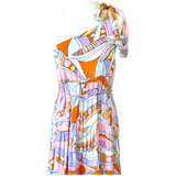 Pink & Orange Abstract One Shoulder Grecian Lulu Dress