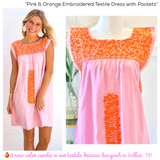 Pink & Orange Embroidered Textile Dress with Pockets