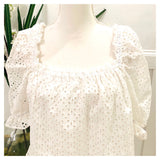 White Eyelet Top with Ruffle Puff Sleeves