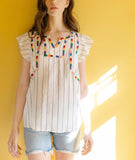 White Rainbow Embroidered Flutter Sleeve Top 🌈