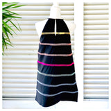 Black Embroidered Rainbow Ladder Trim Sleeveless Shift Dress with Keyhole Back