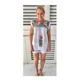 White Multicolor Embroidered Mexican Textile Top