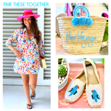 White Pink Blue Button Down Chili Pepper Beach Tunic Coverup or Dress