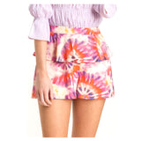 Coral Lavender & Pink Tie Dye Ruffle Front High Waisted Shorts