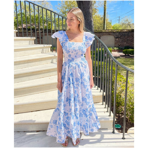 Smocked Cotton Blue Floral Molly Dress