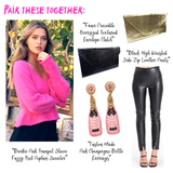 Barbie Pink Black OR Ivory Trumpet Sleeve Fuzzy Knit Peplum Sweater
