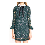 Hunter Green Lace Collared Shift Dress with Black & White Gingham Contrast Lining & REMOVABLE Tie