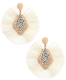 Blush OR Ivory & Hammered Gold Fan Earrings with Center Stone Cluster