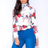 Floral High Neck Top with Keyhole Back