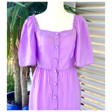 Lilac Aiza Button Front Tiered Hem Maxi Dress
