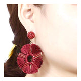 Wine Red, Kelly Green or Taupe Beaded Circle Fringe Earrings