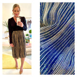 Blue & METALLIC Lurex Crinkle Pleat Elastic Waist Midi Skirt