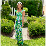 Green Retro Print Smocked Ruffle Kathleen Dress